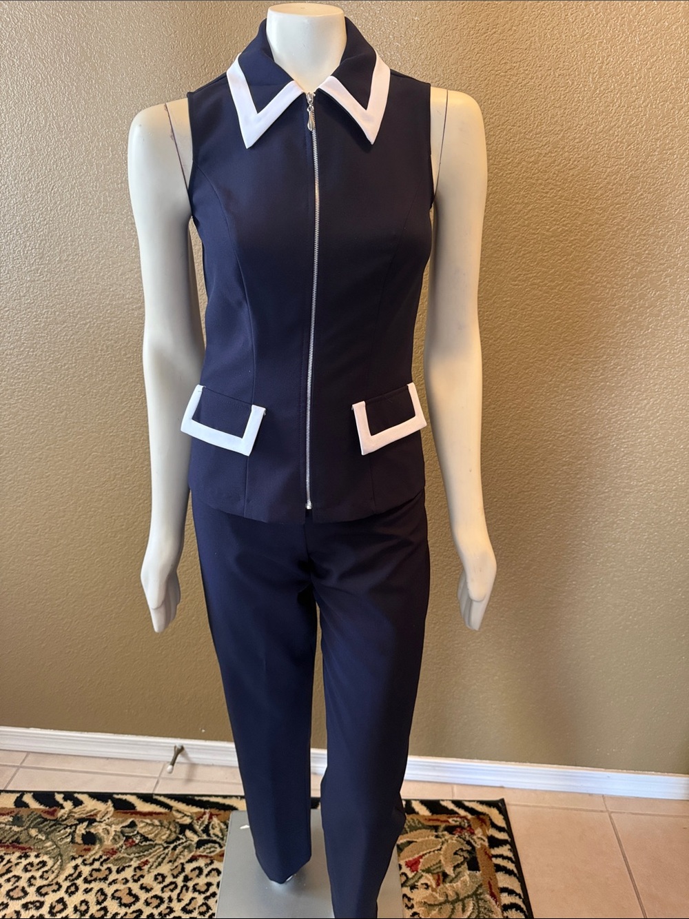 City Triangles Navy Sleeveless Zip 2 piece set with White Trim